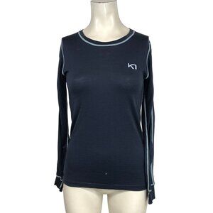 KARI TRAA- WOMEN'S SMALL -BLUE LONG SLEEE CREW NECK WOOL TOP